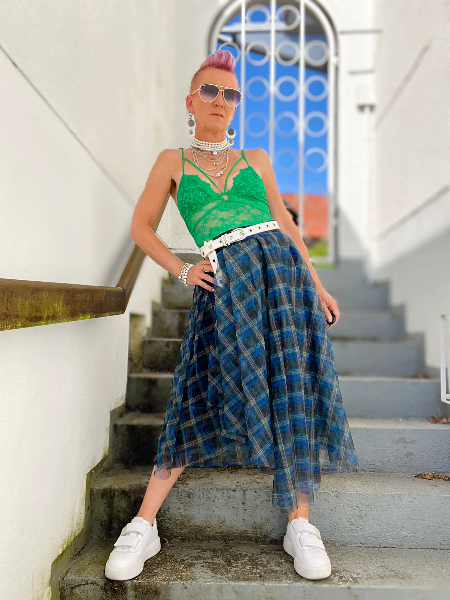 Plaid skirt green and blue sale